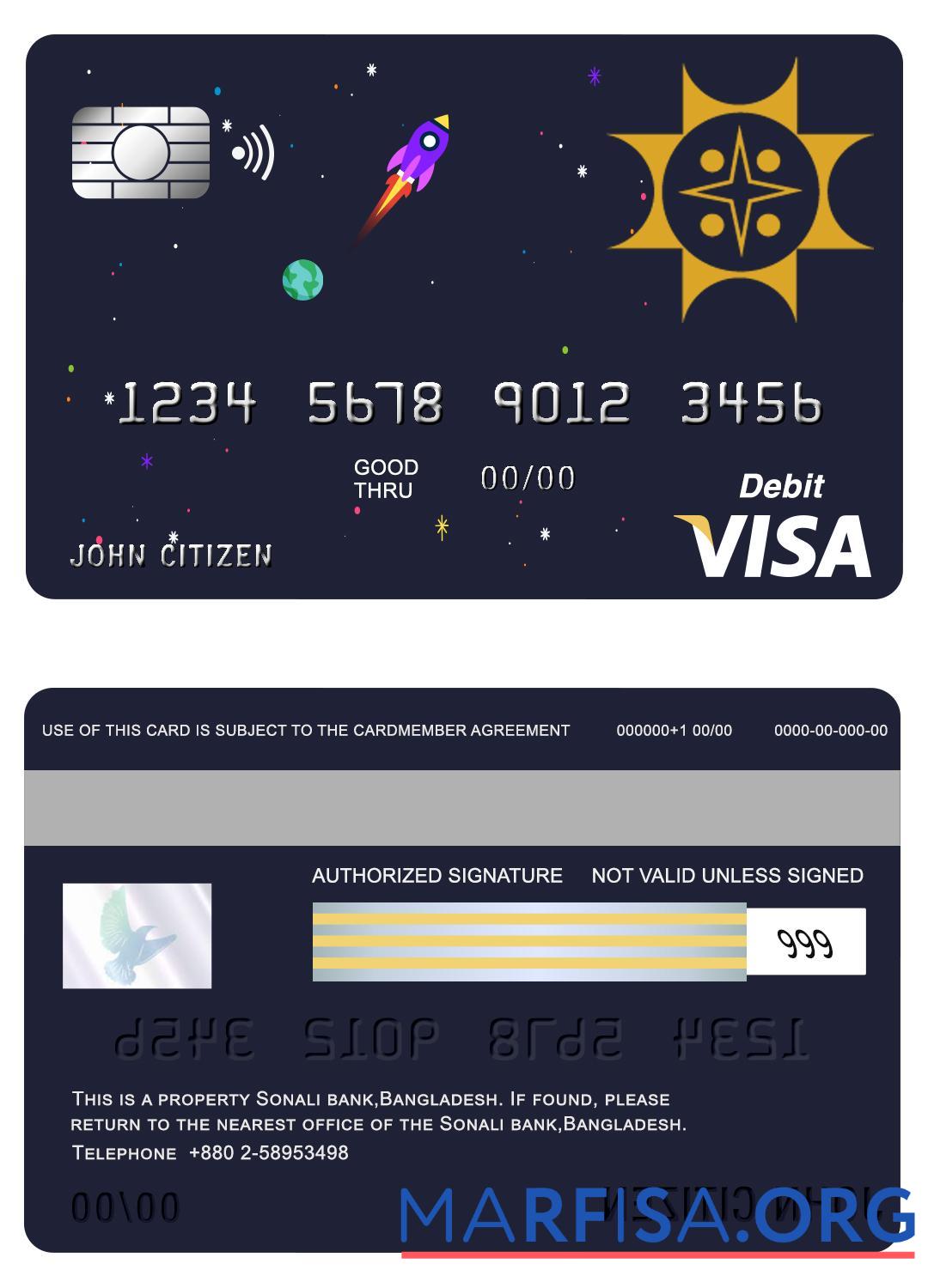 Downloadable Bangladesh Sonali bank visa card example